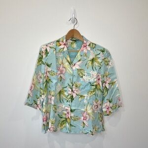 What if…? Floral Padded Shoulders Blue Top